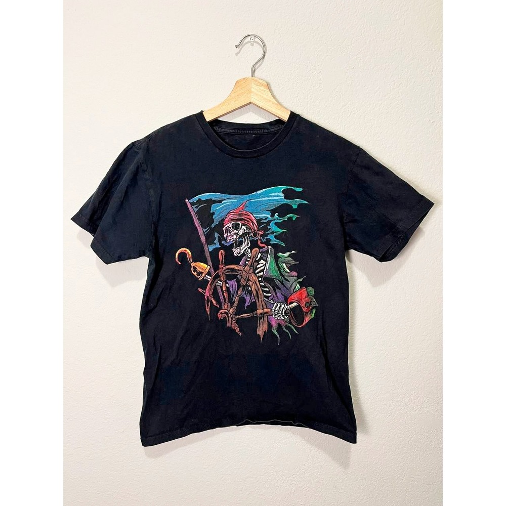 Pirate Skeleton Graphic T‎ Shirt Black Gildan Gothic Halloween Skull S